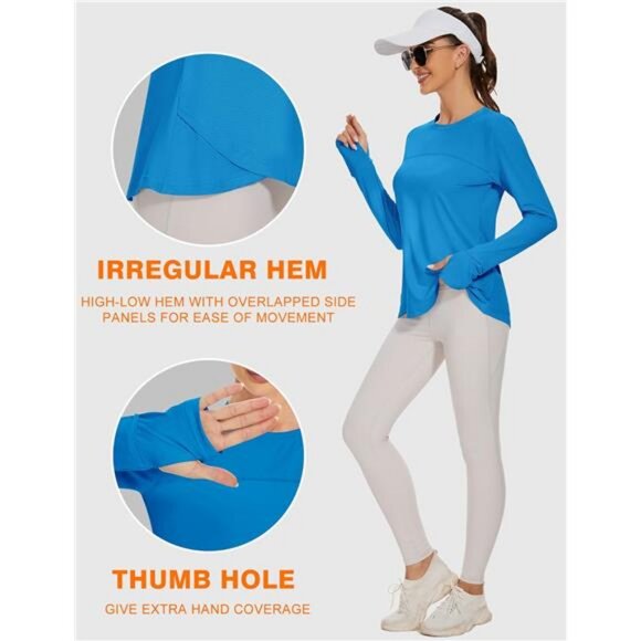 Workout Shirts Long Sleeve Running Tops with Watching Window UPF 50+ Sun Shirts - Picture 4 of 6